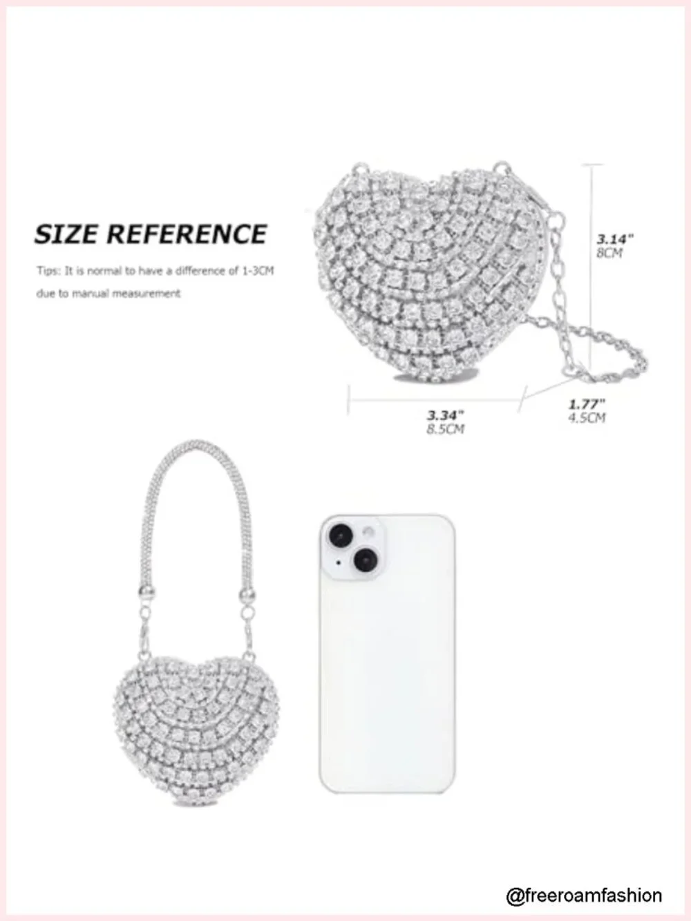 Small Rhinestone Heart Clutch Purse Sparkly Evening Bag Prom Cocktail Wedding
